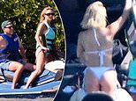 Sydney Sweeney, 28, models a cheeky bikini when jet-skiing with boyfriend Scooter Braun, 44, in Florida