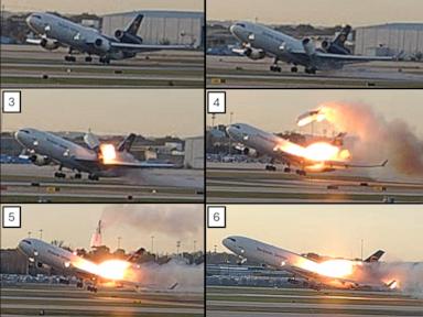 Dramatic photos of doomed UPS plane show the aircraft on fire and its engine flying off