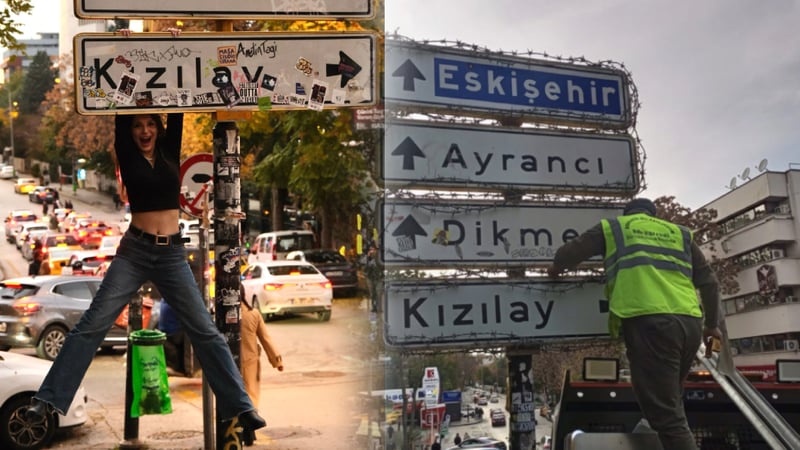 Ankara'da gündem olan Kızılay tabelasının yanında bir kişi bıçaklandı: Tabelanın etrafı dikenli tellerle örüldü