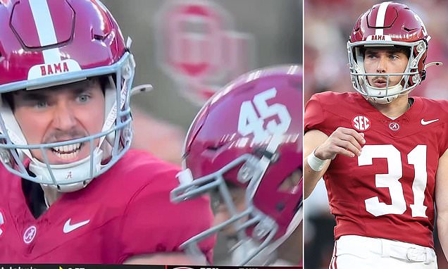 Furious Alabama kicker Conor Talty rages at his teammate after costly mistake in shock defeat