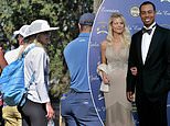 The one that got away! Tiger Woods in deep conversation with ex-wife as they watch son Charlie take home trophy at golf tourney