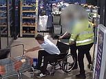 Moment shoplifter pretending to be wheelchair user jumps out of his chair to assault security guard as he is jailed for three years