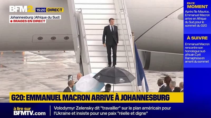 L'arrivée d'Emmanuel Macron en Afrique du Sud à la veille de l'ouverture du G20