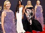 Cate Blanchett stuns in a dramatic lilac feathered gown as she joins elegant Naomi Campbell and Heidi Klum for the Bambi Awards in Munich