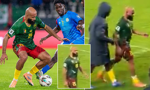Heartbroken Man United star storms off as Cameroon miss out on World Cup qualification following agonising defeat