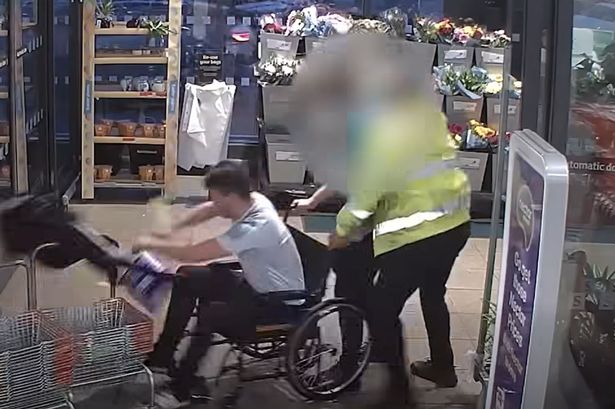 Shoplifter faked being wheelchair user assaults security in shocking footage
