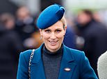Zara Tindall dons blue to brave the winter weather at Cheltenham - as she presents winning jockey with Champagne