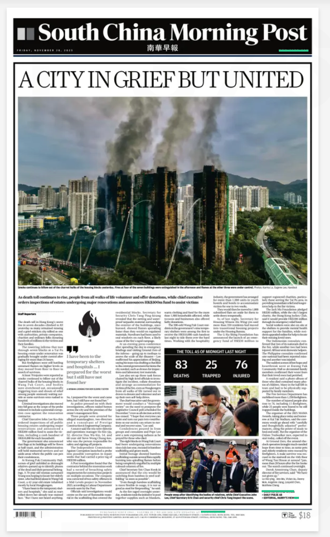 Deux jours après le pire incendie depuis 1948, Hong Kong “en deuil mais uni”