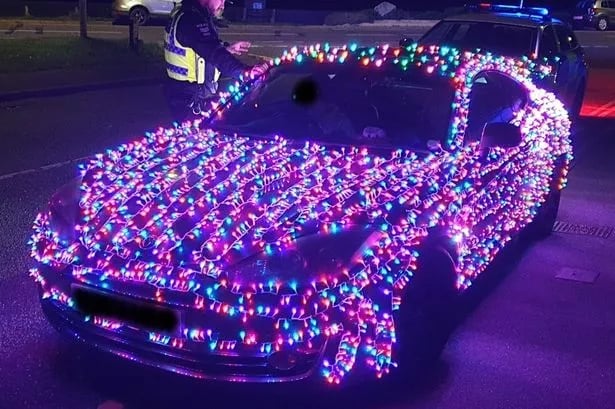 Driver with Christmas lights on car pulled over by police and faces fine