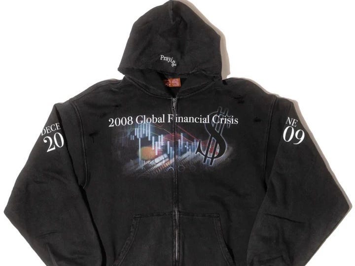 A '2008 global financial crisis' hoodie that costs $180 is sold out
