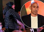 Shocking moment disgraced former Spanish football chief Luis Rubiales is pelted with EGGS by protestor at launch of his new book as reports claim attacker was a RELATIVE