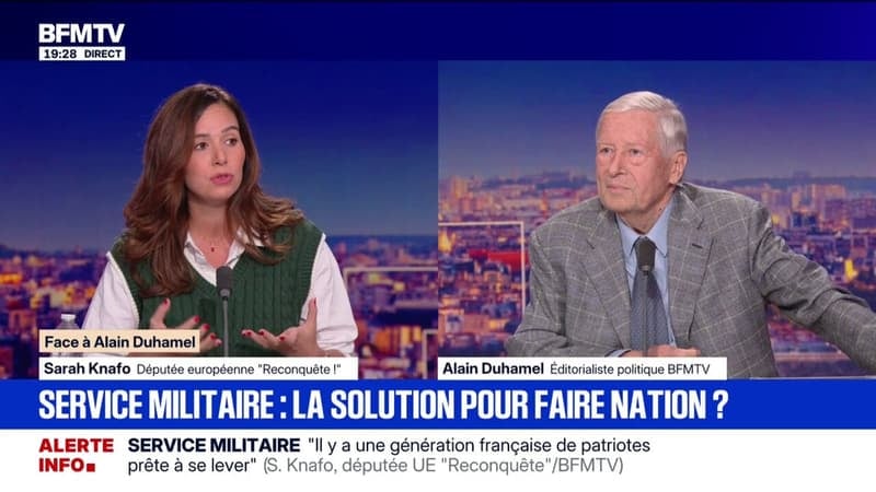Sarah Knafo, eurodéputée "Reconquête", estime que le service militaire volontaire "est une bonne idée"