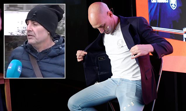 Luis Rubiales' uncle breaks silence on pelting his disgraced former Spanish football chief nephew with EGGS at book launch event - as 'remorseless' relative jokes: 'I feel like I've just returned from a holiday in Benidorm'