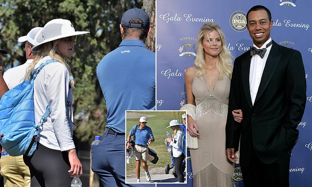 The one that got away! Tiger Woods in deep conversation with ex-wife as they watch son Charlie take home trophy at golf tourney