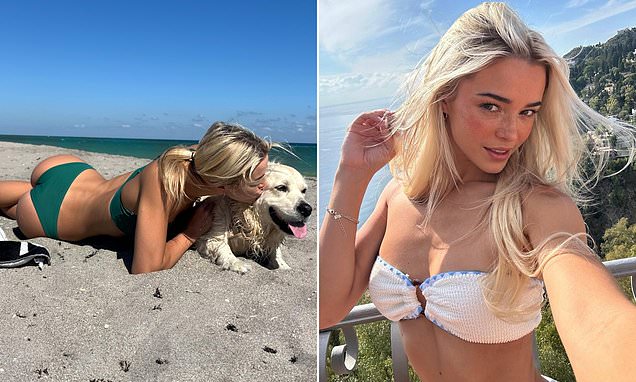 Bikini-clad Livvy Dunne enjoys some winter sun on Florida beach after buying new home near Tiger Woods