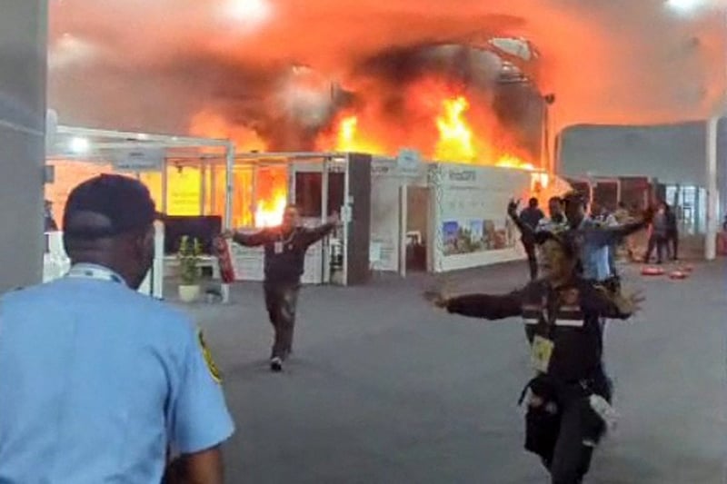 Huge fire erupts at Cop30 venue leaving 13 people suffering smoke inhalation