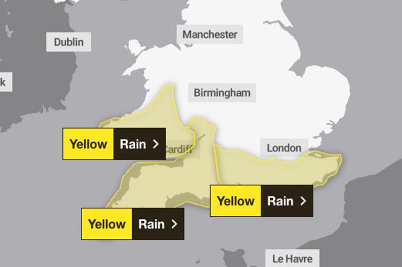 Weather map: Where heavy rain will hit London, England and Wales this weekend after Met Office warning