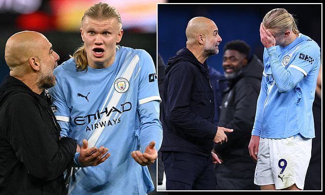 Pep Guardiola and Erling Haaland involved in tense full-time debrief after Man City striker drew a blank in dramatic Leeds win