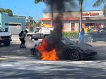 Brave moment Good Samaritan drags helpless Porsche driver from burning car