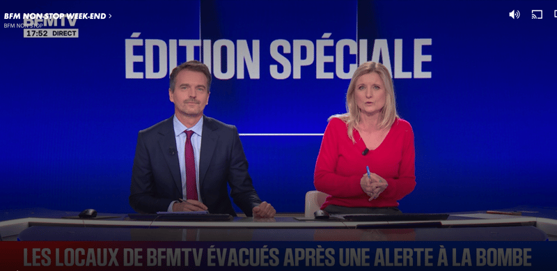 BFMTV reprend son direct après avoir été interrompu par une alerte à la bombe dans les locaux de la rédaction