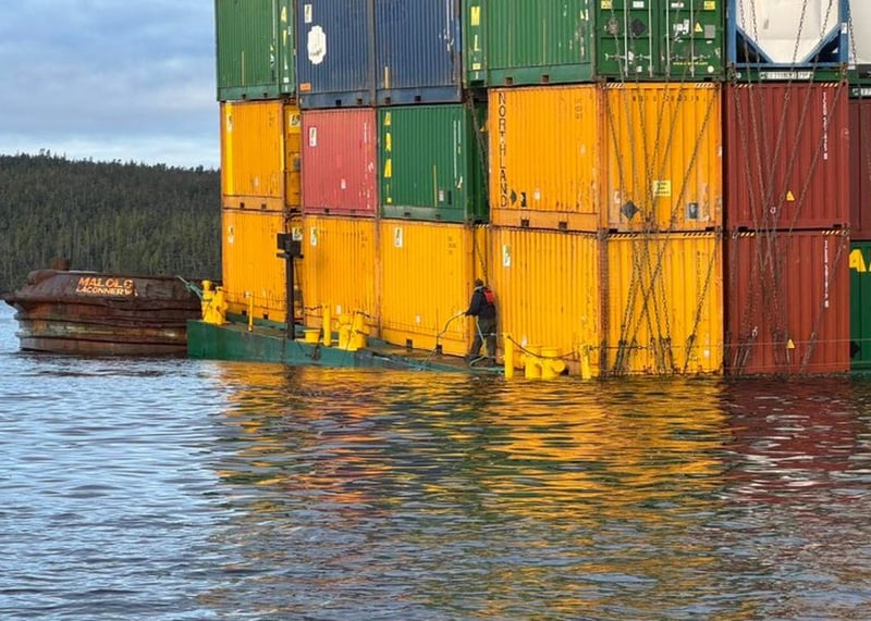 Barge off B.C. coast continues to take on water as First Nation says this is a warning