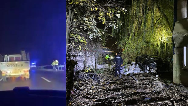 Köprü üstünde çarpışan otomobiller bahçeye uçtu: 1 ölü, 4 yaralı