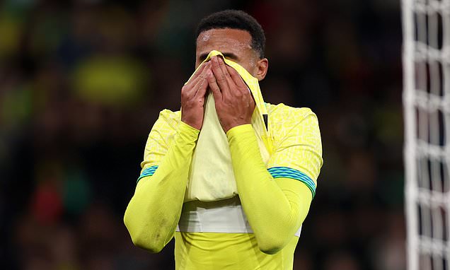 Arsenal suffer HUGE injury scare as key man Gabriel limps off with groin issue during Brazil's clash with Senegal - just days ahead of North London Derby