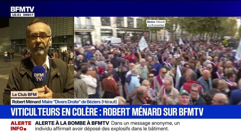 Crise viticole: "Ils vivent une situation dramatique", déclare Robert Ménard, maire (Divers Droite) de Béziers